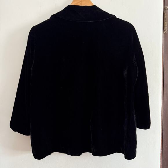 50s Vintage SORORITY HOUSE | Black Velvet 3/4 Sleeve Evening Jacket 12 / Large - Picture 5 of 8